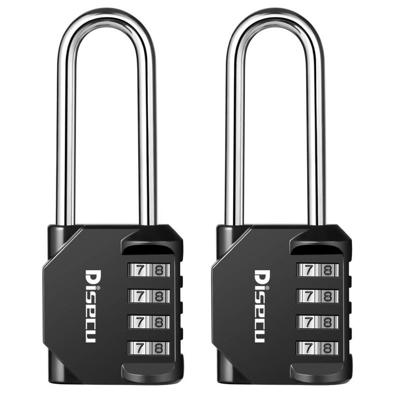 Disecu 2 Pack disecu 2.6 Inch Long Shackle Combination Lock, 4 Digit Outdoor Waterproof Padlock for School Gym Locker, Sports Locker, Storage Unit, Gate, Fence, Toolbox, Cabinet (Black) - Image 1